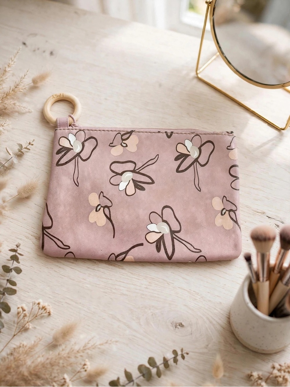 💥 4/$20 🆕 Ipsy Mauve Floral Cosmetic Bag